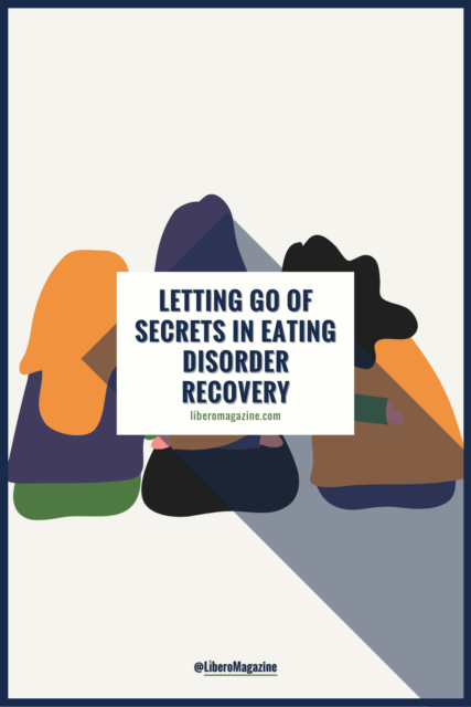 Letting go of secrets in eating disorder recovery pinterest pin - three women sitting