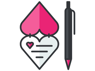 heart shaped notebook and pen